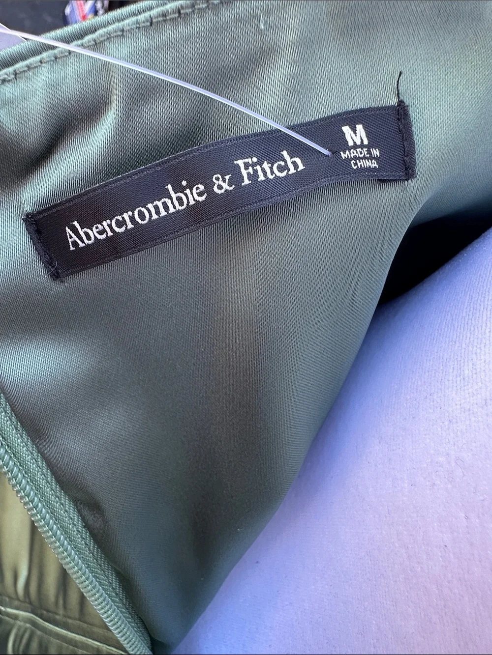 Abercrombie & Fitch Olive Green Satin Square-Neck Midi Dress